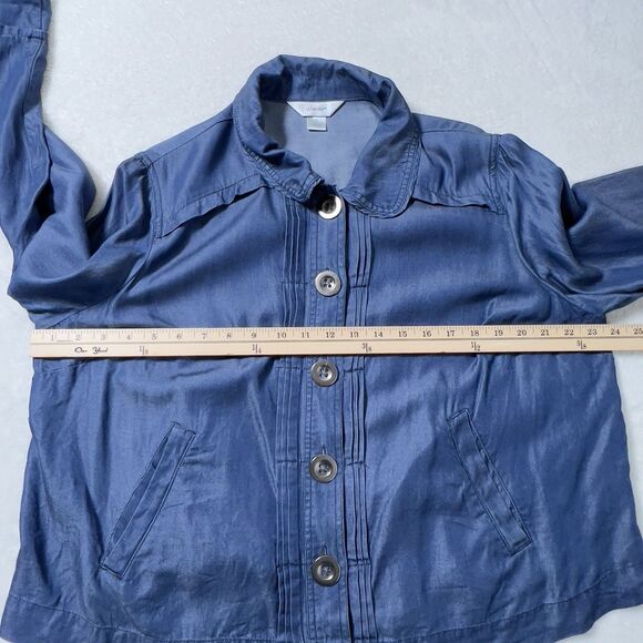 CJ Banks Chambray Lyocell Short Jacket Womens Sz X Blue Denim Flip Cuff - Picture 8 of 11